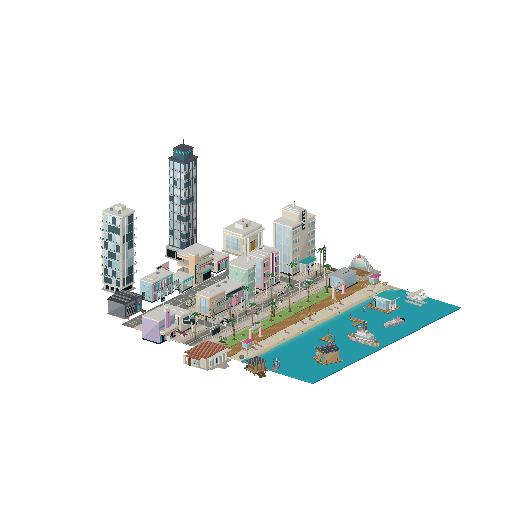 Low-poly 3D asset pack: Vice Beach